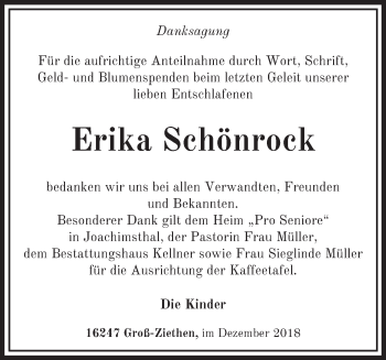 Traueranzeige von Erika Schönrock von Märkische Oderzeitung