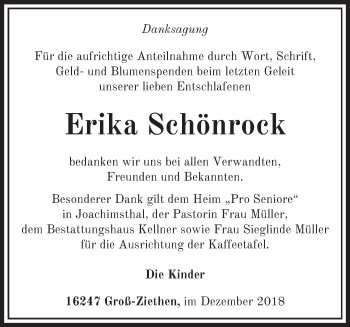 Traueranzeige von Erika Schönrock von Märkische Oderzeitung