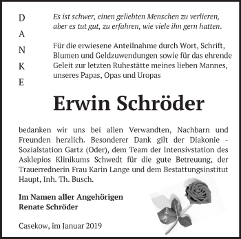 Traueranzeige von Erwin Schröder von Märkische Oderzeitung