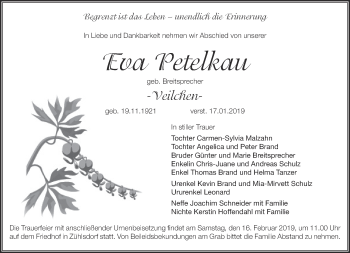 Traueranzeige von Eva Petelkau von Märkische Oderzeitung