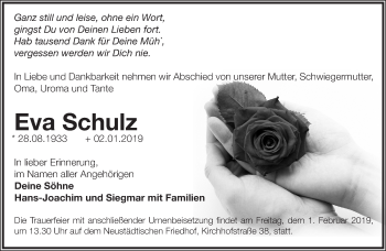 Traueranzeige von Eva Schulz von Märkische Oderzeitung