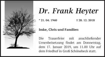 Traueranzeige von Frank Heyter von Märkische Oderzeitung