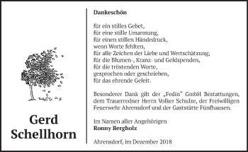 Traueranzeige von Gerd Schellhorn von Märkische Oderzeitung