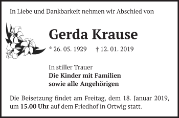 Traueranzeige von Gerda Krause von Märkische Oderzeitung