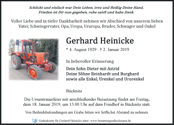 Traueranzeige von Gerhard Heinicke von Märkische Oderzeitung