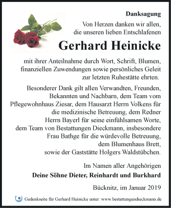 Traueranzeige von Gerhard Heinicke von Märkische Oderzeitung