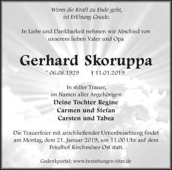 Traueranzeige von Gerhard Skoruppa von Märkische Oderzeitung