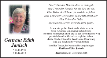 Traueranzeige von Gertraut Edith Janisch von Märkische Oderzeitung