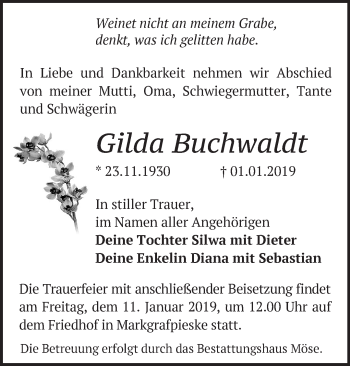 Traueranzeige von Gilda Buchwaldt von Märkische Oderzeitung