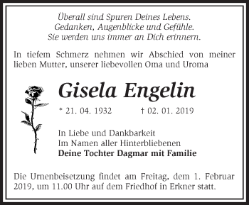 Traueranzeige von Gisela Engelin von Märkische Oderzeitung