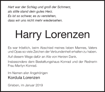 Traueranzeige von Harry Lorenzen von Märkische Oderzeitung