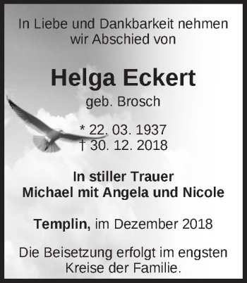 Traueranzeige von Helga Eckert von Märkische Oderzeitung