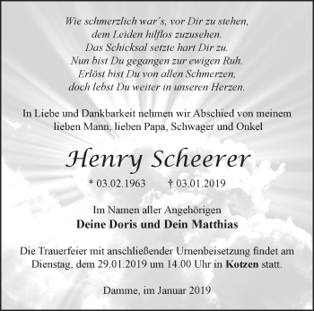 Traueranzeige von Henry Scheerer von Märkische Oderzeitung