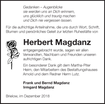 Traueranzeige von Herbert Magdanz von Märkische Oderzeitung