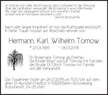 Traueranzeige von Hermann Karl Wilhelm Tornow von Märkische Oderzeitung