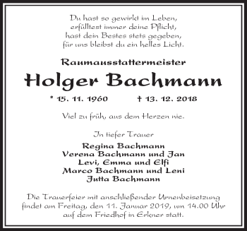 Traueranzeige von Holger Bachmann von Märkische Oderzeitung