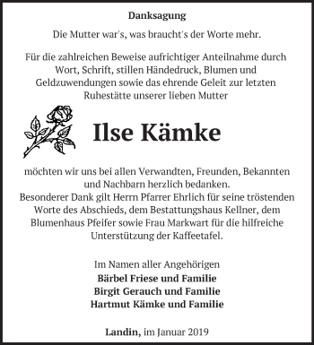 Traueranzeige von Ilse Kämke von Märkische Oderzeitung