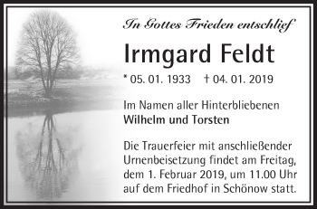 Traueranzeige von Irmgard Feldt von Märkische Oderzeitung