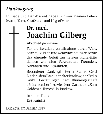 Traueranzeige von Joachim Gilberg von Märkische Oderzeitung