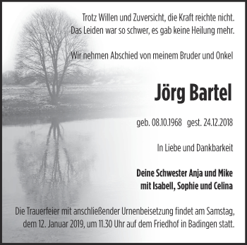 Traueranzeige von Jörg Bartel von Märkische Oderzeitung