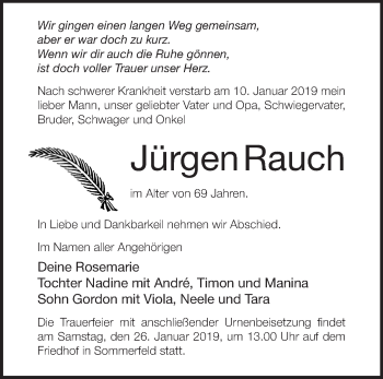 Traueranzeige von Jürgen Rauch von Märkische Oderzeitung