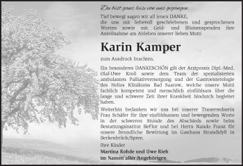 Traueranzeige von Karin Kamper von Märkische Oderzeitung