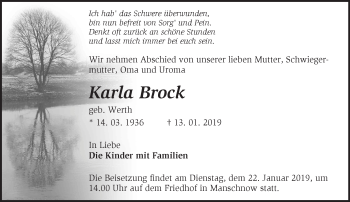 Traueranzeige von Karla Brock von Märkische Oderzeitung