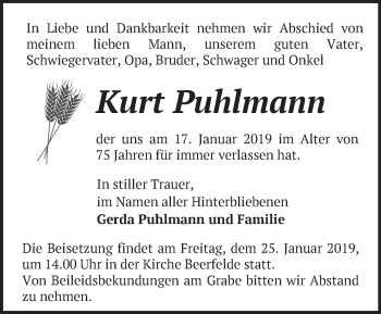 Traueranzeige von Kurt Puhlmann von Märkische Oderzeitung