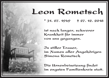 Traueranzeige von Leon Rometsch von Märkische Oderzeitung