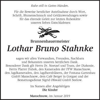 Traueranzeige von Lothar Bruno Stahnke von Märkische Oderzeitung