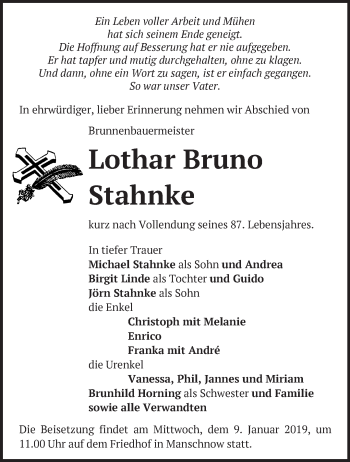 Traueranzeige von Lothar Bruno Stahnke von Märkische Oderzeitung