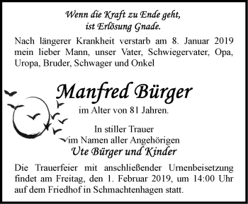 Traueranzeige von Manfred Bürger von Märkische Oderzeitung