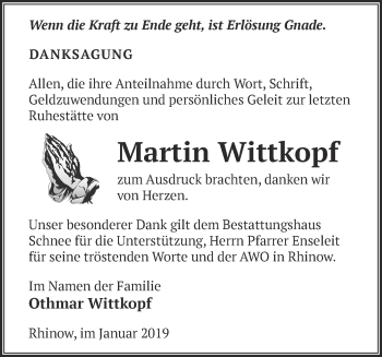 Traueranzeige von Martin Wittkopf von Märkische Oderzeitung