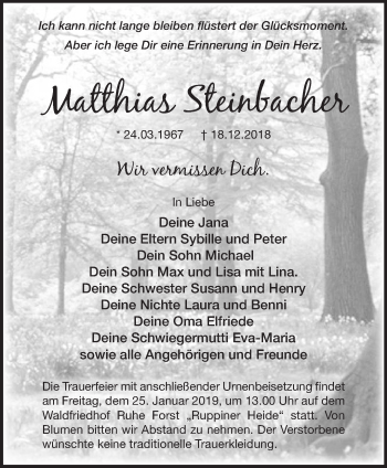 Traueranzeige von Matthias Steinbacher von Märkische Oderzeitung