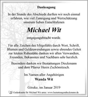 Traueranzeige von Michael Wit von Märkische Oderzeitung