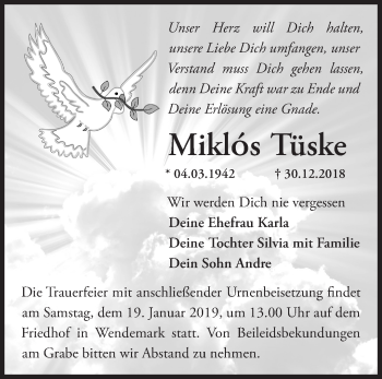 Traueranzeige von Miklos Tüske von Märkische Oderzeitung