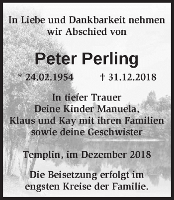 Traueranzeige von Peter Perling von Märkische Oderzeitung