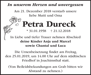 Traueranzeige von Petra Dureck von Märkische Oderzeitung