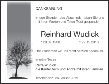 Traueranzeige von Reinhard Wudick von Märkische Oderzeitung