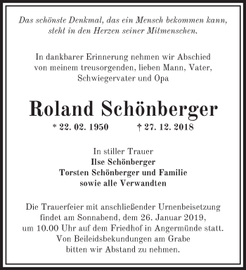 Traueranzeige von Roland Schönberger von Märkische Oderzeitung