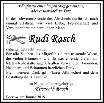 Traueranzeige von Rudi Rasch von Märkische Oderzeitung