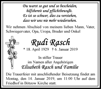 Traueranzeige von Rudi Rasch von Märkische Oderzeitung