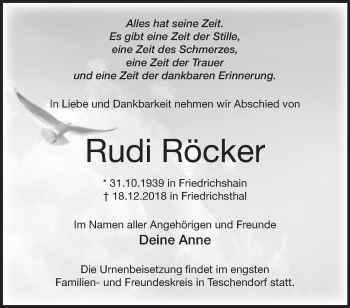 Traueranzeige von Rudi Röcker von Märkische Oderzeitung