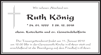 Traueranzeige von Ruth König von Märkische Oderzeitung