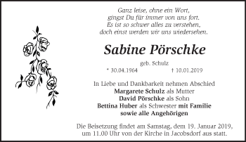 Traueranzeige von Sabine Pörschke von Märkische Oderzeitung