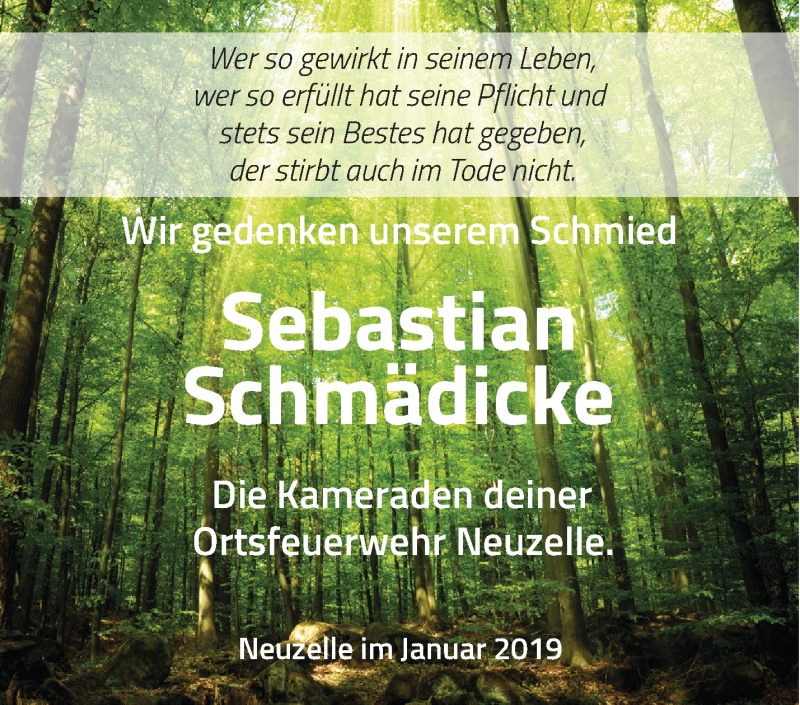  Traueranzeige für Sebastian Schmädicke vom 26.01.2019 aus Märkische Oderzeitung