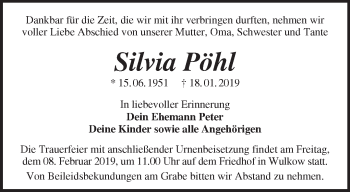 Traueranzeige von Silvia Pöhl von Märkische Oderzeitung