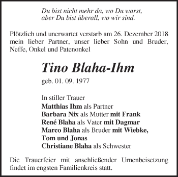 Traueranzeige von Tino Blaha-Ihm von Märkische Oderzeitung