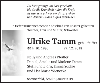 Traueranzeige von Ulrike Tamm von Märkische Oderzeitung