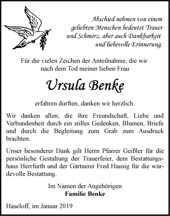 Traueranzeige von Ursula Benke von Märkische Oderzeitung